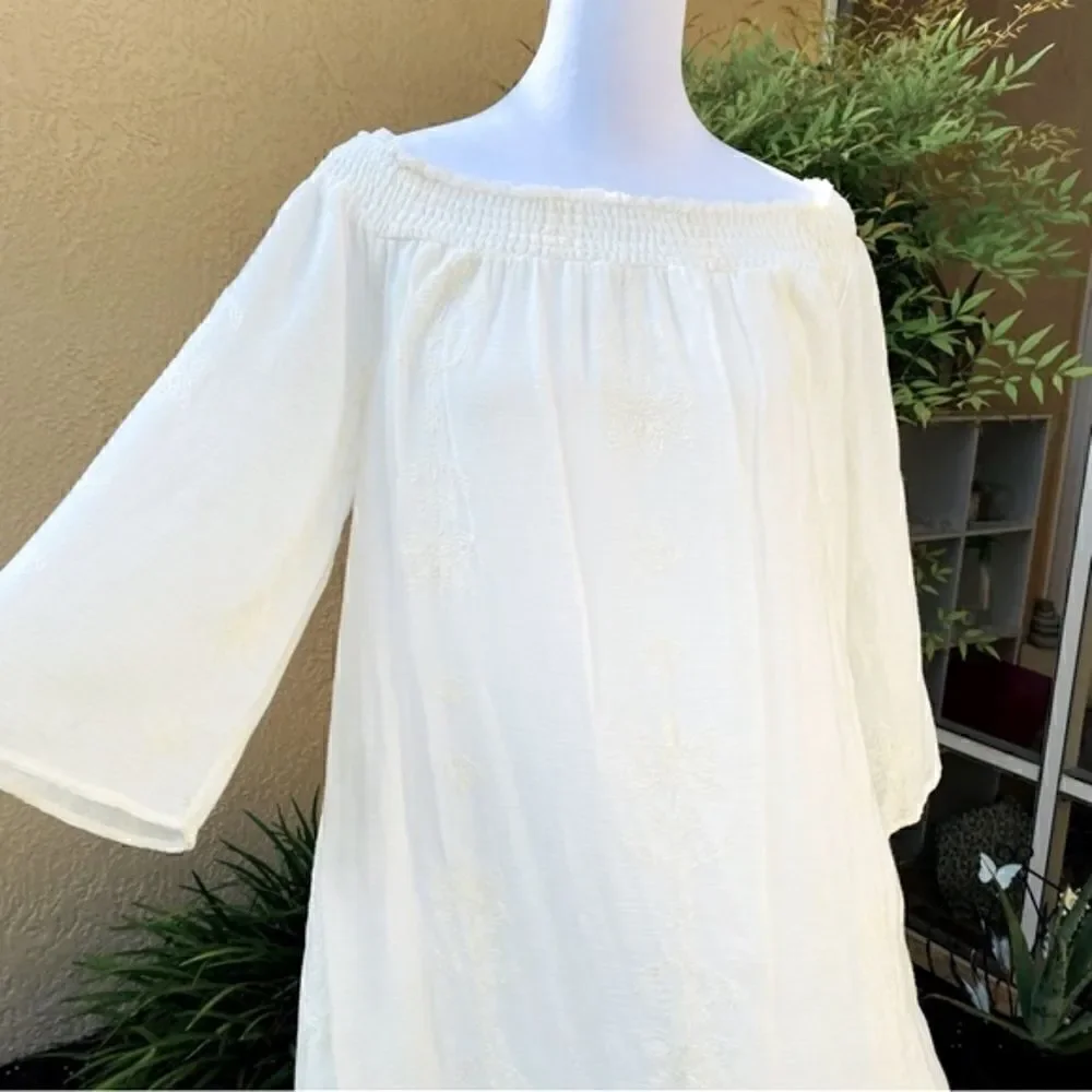 SEQUIN HEARTS OFF WHITE/IVORY WHIMSICAL PRINT OFF THE SHOULDER DRESS NWT